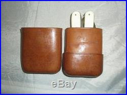 Vntg/antq Leather Cased Campaign Folding Fork & Spoon Set- Bovine Bone Handles