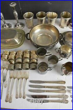 Vtg 103 piece Sterling silver-plate Silverware dinnerware lot 28 lbs