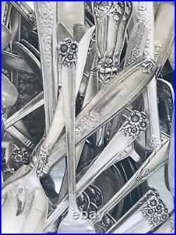 Vtg 150 Mixed Lot Silverplate Flatware Silverware FLORAL HANDLES Polished 15 LBS