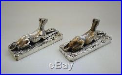 Vtg 1847 Pair of Victorian Elkington Silver Plate Greyhound Dog Paperweights