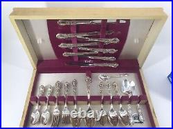 Vtg 1847 Rogers Bros IS 59 Pc Flatware Set HERITAGE Silver-Plate with Wood Chest