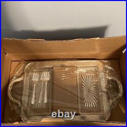 Vtg 1940s Sheffield England Silverplate 18 Gallery Tray w 3 Forks & Dishes NEW