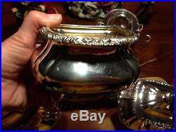 Vtg 5 pc GORHAM tea & coffee set, SHELL & GADROON silver plate/plated