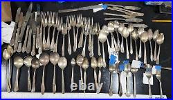 Vtg 71pc lot Silverplate flatware spoons forks knives serving fancy antique MCM