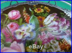 Vtg/ Antique SEVRES Hand Painted Floral 8.75 CABINET PLATE with Silver Overlay