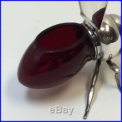 Vtg Antique Silver Plated Honey Bee Jam Pot Red Glass An Iron Gate Product