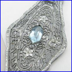 Vtg Art Deco Silver Rhodium Plate Filigree Aquamarine Glass Pendant 4 Necklace