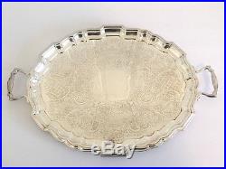 Vtg Barker Ellis ENGLAND Chippendale Oval Silver Plated Tray Handles 19 in