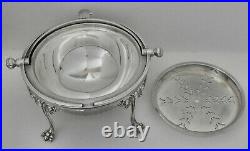 Vtg ENGLISH SLV PLATE DOMED ROLL TOP CHEESE BUTTER SERVER withPIERCED INSERT DISH