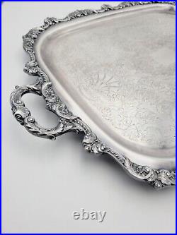 Vtg EPCA Old English by Poole 5032 Silver Plated Ornate Serving Platter Tray