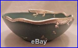 Vtg Emilia Castillo Ceramic. 925 Sterling SIlver Iguana/Lizard Bowl Taxco Mexico