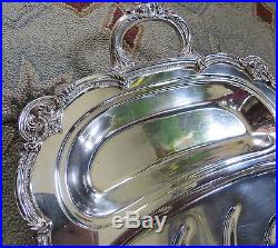 Vtg English Silver Mfg Corp Silver Plate Footed Serving Meat Tray 23.25 x 14