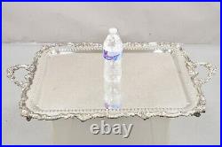 Vtg English Victorian Large Silver Plated Pierced Gallery Serving Platter Tray