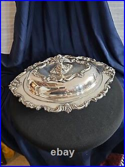 Vtg English Victorian Silver Plated Oval Lidded Vegetable Serving Platter Dish