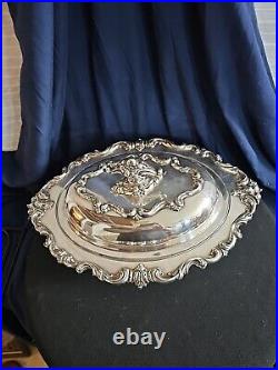 Vtg English Victorian Silver Plated Oval Lidded Vegetable Serving Platter Dish