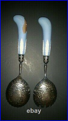 Vtg English Wedgwood Jasperware Silver Plated Ornate Serving Fork Bonus Spoon