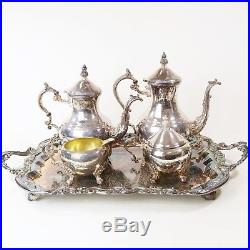 Vtg FB Rogers Silver Plate Lady Margaret Coffee Tea Service Set, Footed