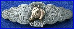 Vtg Fleming Sterling Silver 10k Gold Horse Head Western Bridle Concho Plate