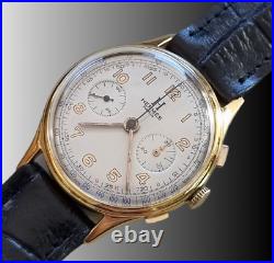 Vtg Hermes Paris Chronograph Silver Dial 18kts Gold Plated Case Working