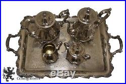 Vtg International Silver Co Chippendale Plated Tea Set Wilcox Joanne Server Tray