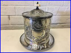 Vtg Israel Freeman & Sons Ltd Silver Plated Hand Chased Biscuit Jar / Tea Caddy