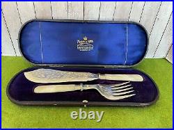 Vtg Mappin & Webb Silver Plated Fish Serving Set Mother Of Pearl Handles IA