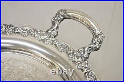Vtg Oneida Victorian Style Round Silver Plated Serving Platter Tray w handles