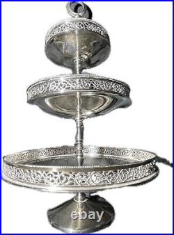 Vtg PM ITALY 3 Tier Pedestal Silver Pl Server Dish Appetizer Candy Nuts 7 X 12
