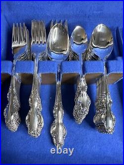 Vtg Reed & Barton English Crown Silver Plate 62 Pc Silverware 1968 With Box EUC