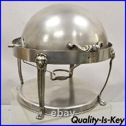Vtg Regency Style Silver Plated Steel Round Chafing Dish Service Piece with Lions