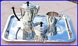 Vtg Silver Plated 4 Pc Christofle France Art Deco Tea Service
