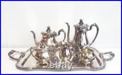 Vtg. Silver Plated-Rogers 1881 GLENROSE-6 Piece Tea/ Coffee Set WithServing Tray