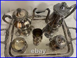 Vtg. Silver Plated-Rogers 1881 GLENROSE-6 Piece Tea/ Coffee Set WithServing Tray