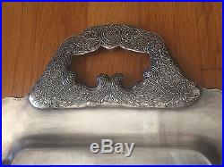 Vtg Silverplate Serving Waiter Tray Handles Footed Ornate Berries Floral Copper