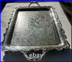Vtg WEBSTER WILCOX Silverplate Serving Tray w Butler Handles AMERICAN ROSE 7390
