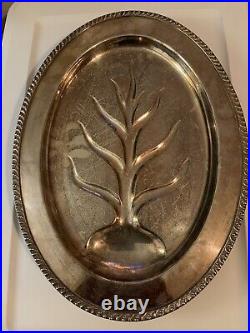 Vtg Wm ROGERS Avon SILVERPLATED OVAL FOOTED SERVING TRAY 16 TREE OF LIFE 3610