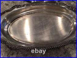 Vtg lidded ornate serving tray platter dish pyrex glass silver plate footed 21