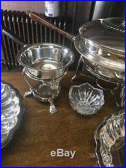 Vtg lot of 35 pc. Of silver plated trays, pans, coffee urns, Many Known Makers