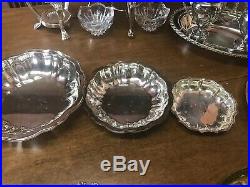 Vtg lot of 35 pc. Of silver plated trays, pans, coffee urns, Many Known Makers