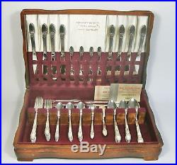 W Vtg Lot 1847 Rogers Bros FIRST LOVE SILVERPLATE FLATWARE 60 pc Svc 8 +Chest