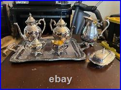 WM Rogers Silver Plate Vtg Coffee Tea Service Serving Tray 7 Piece Set