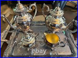 WM Rogers Silver Plate Vtg Coffee Tea Service Serving Tray 7 Piece Set