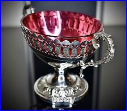 WMF Art Nouveau, Silver Plated Best Nickel, Bonbon, Original Cranberry Glass Signed