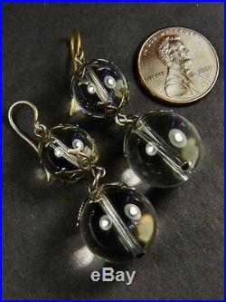 WONDERFUL ANTIQUE VICTORIAN ART NOUVEAU SILVER PLATED POOL of LIGHT EARRINGS