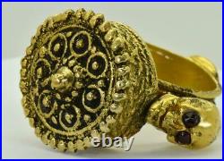 WOW! Rare Georgian 18k gold plated silver&enamel MEMENTO MORI SKULL poison ring