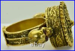WOW! Rare Georgian 18k gold plated silver&enamel MEMENTO MORI SKULL poison ring