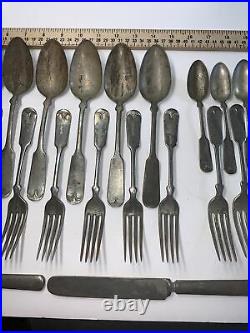 Wallace Bros. 900 WB / W Made In USA Spoons Forks Knives Lot of 39 Pieces Antique
