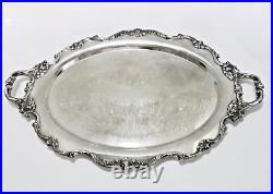 Wallace Silver Plate Tray Platter 23.5x16, Ornate Royal Rose 9825, 1960s VTG