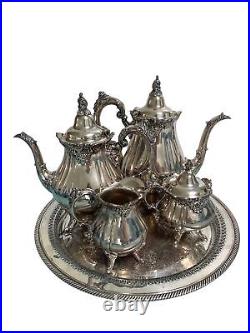 Wallace Tea Set Vintage Silver Plate Baroque Five Piece Scallop Coffee Pot Bowl