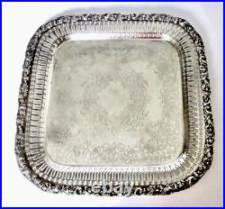 Webster Wilcox Silver Plate Tray, Pierced Sides Flora Grape Border, Vintage FINE